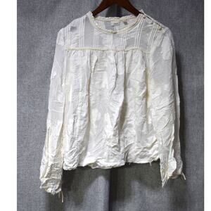 Wilfred Cream Textured Lace Long Sleeve Blouse Size S